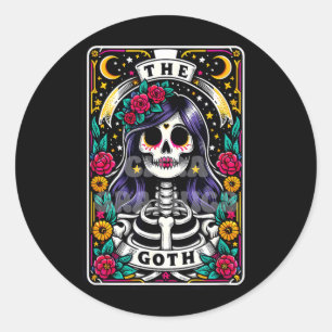 The Goth Funny Tarot Card Sarcastic Skeleton Skull Classic Round Sticker