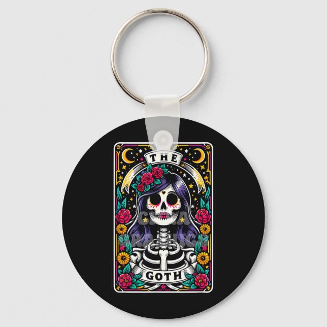 The Goth Funny Tarot Card Sarcastic Skeleton Skull Key Ring (Front)