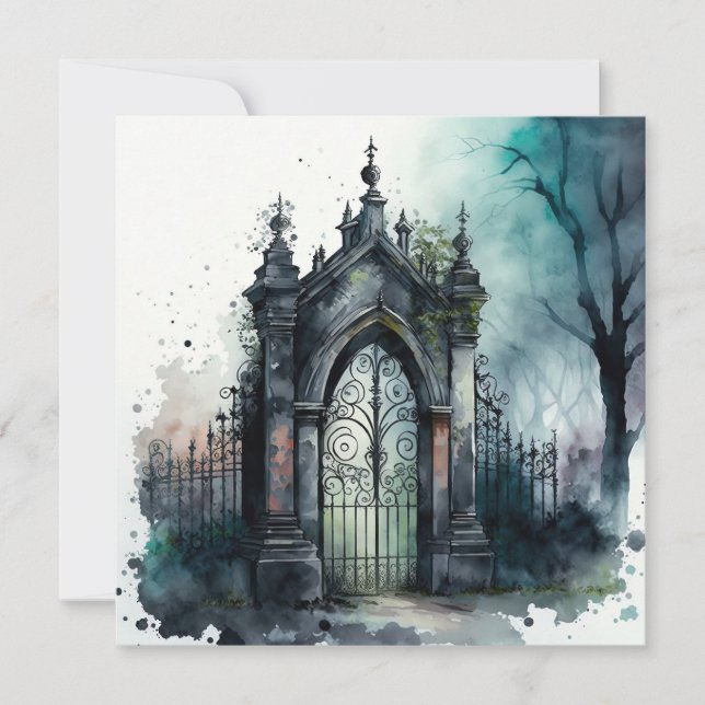 The Gothic Cemetery Gate Series Design 11 Holiday Card (Front)