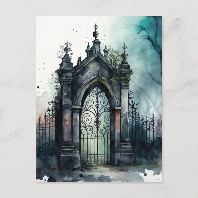 The Gothic Cemetery Gate Series Design 11 Holiday Postcard (Front)