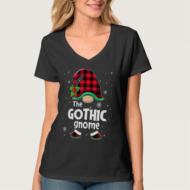 The Gothic Gnome Buffalo Plaid Christmas Matching  T-Shirt (Front)