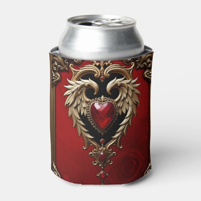 The gothic heart of fire and gold.  can cooler (Can Front)