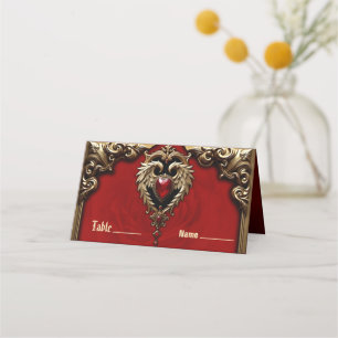 The gothic heart of fire and gold place card