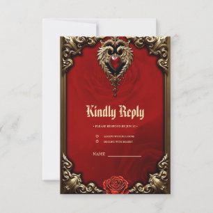 The gothic heart of fire and gold RSVP card
