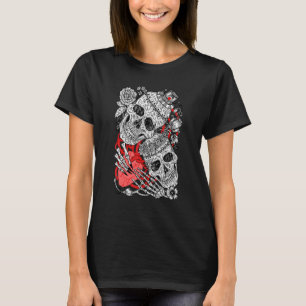 The Gothic Skulls Art Skeletons Love Rose Heart T-Shirt