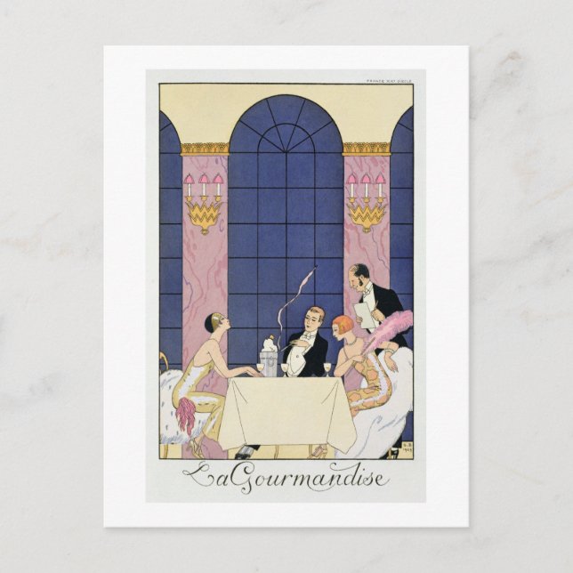 The Gourmands, 1920-30 (pochoir print) Postcard (Front)
