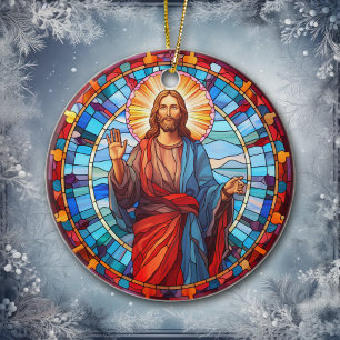 The Grace of Jesus Christ Stained Glass Christmas Ceramic Tree Decoration