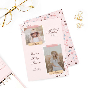 The Grad Then & Now 2 Photo Graduation Terrazzo Invitation