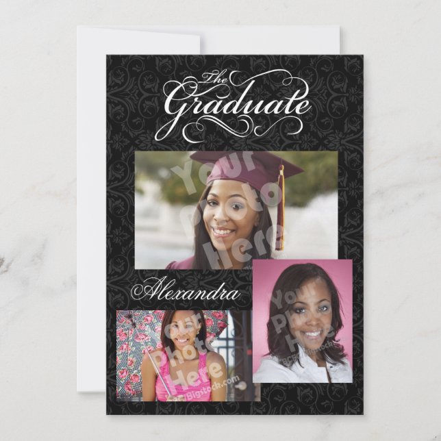 The Graduate, 3 Photo Collage Graduation Invitation (Front)
