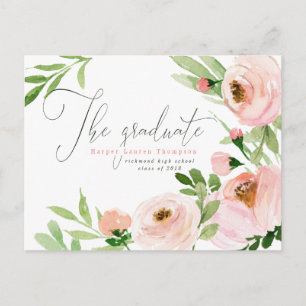 THE GRADUATE BLUSH WATERCOLOR FLORAL ANNOUNCEMENT POSTCARD