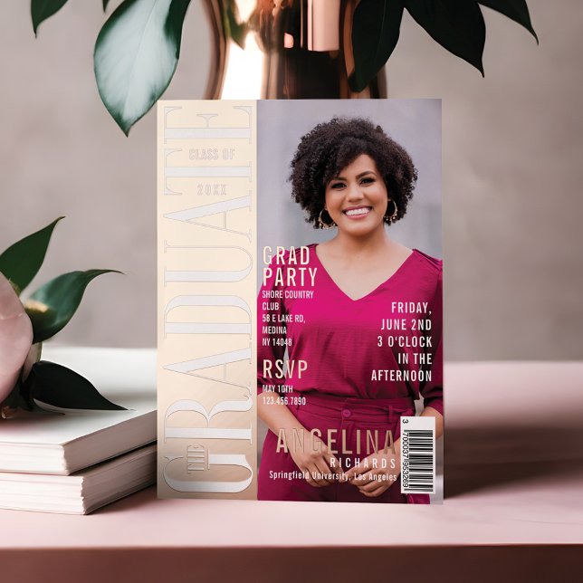 The Graduate Fun Trendy Magazine Cover Grad Party (The Graduate Fun Trendy Magazine Cover Grad Party Foil Invitation Front )