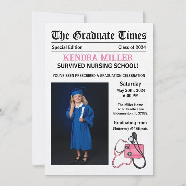 The Graduate Times Nursing Graduation Invitation (Front)