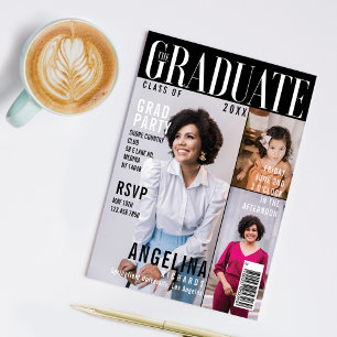 The Graduate Trendy Magazine Cover 3 Photo Grad Invitation