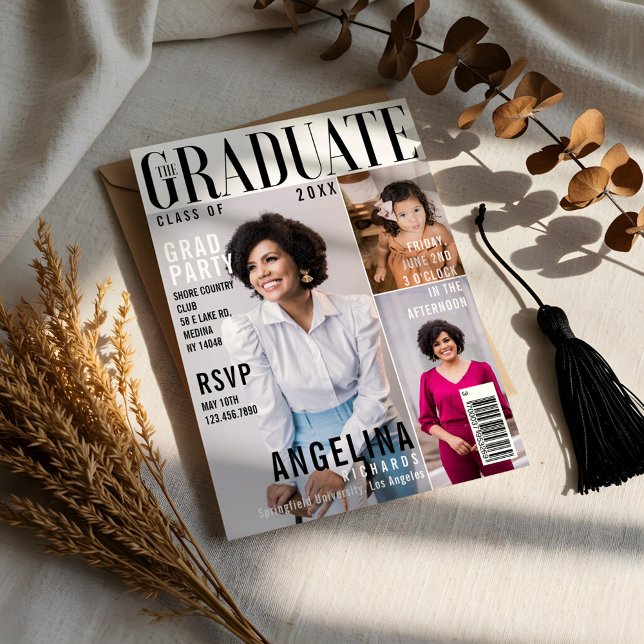 The Graduate Trendy Magazine Cover 3 Photo Grad Invitation (The Graduate Trendy Magazine Cover 3 Photo Grad Invitation)