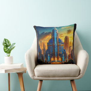 The Grand Art Deco Blue Plaza Pavilion by Xzendor7 Cushion
