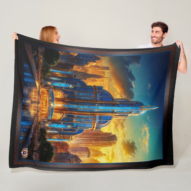 The Grand Art Deco Blue Plaza Pavilion by Xzendor7 Fleece Blanket (In Situ)