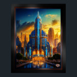 The Grand Art Deco Blue Plaza Pavilion by Xzendor7 Poster<br><div class="desc">The Grand Art Deco Blue Plaza Pavilion AI Concept Art by Xzendor7; illuminated by the golden glow of the setting sun, accented by the glorious architectural skyline of glass and steel.</div>