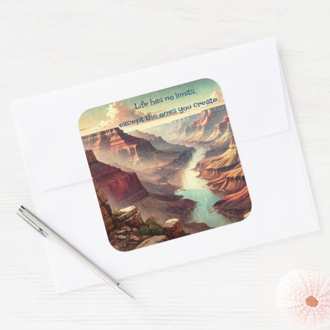 The Grand Canyon & Quote	 Square Sticker (Envelope)