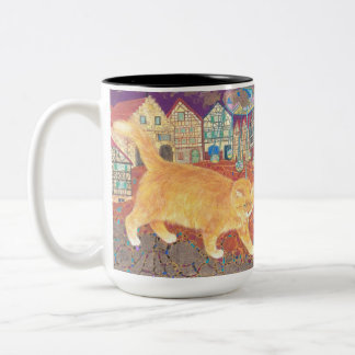 The Grand Stroll: Cat in the Storybook Town Two-Tone Coffee Mug