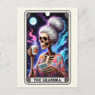 The Grandma Tarot Art Floral Skeleton Cozy Postcard