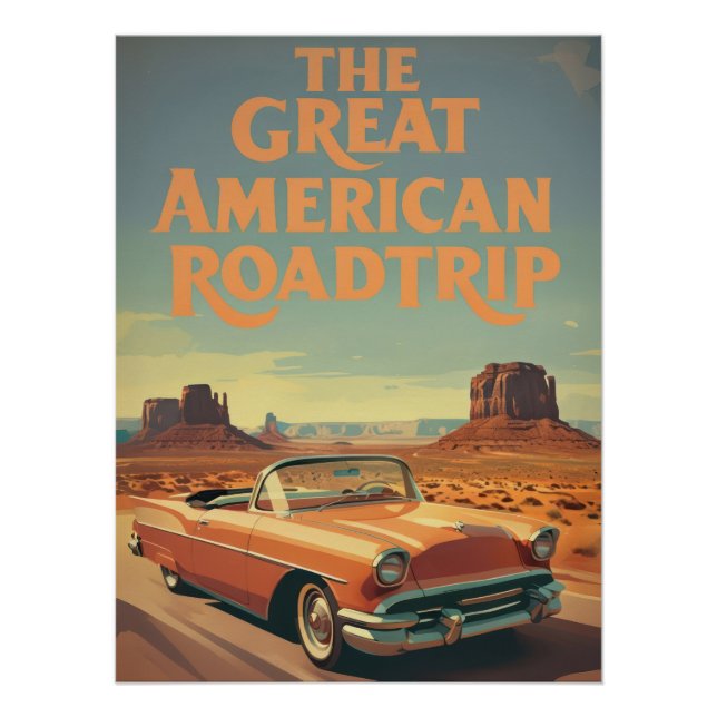 "The Great American Roadtrip" Vintage Desert Car Poster (Front)