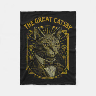 The Great Catsby Funny Retro Art Deco Cat Design  Fleece Blanket