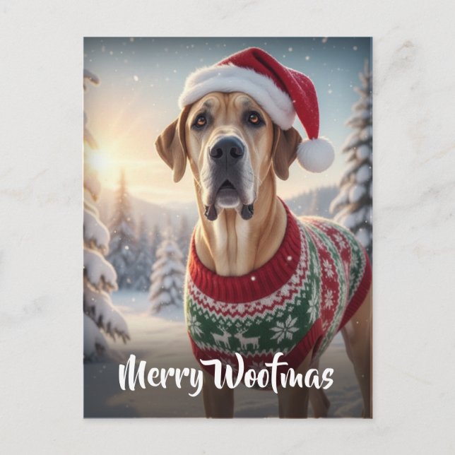 The Great Dane Dog Merry Woofmas  Holiday Postcard (Front)