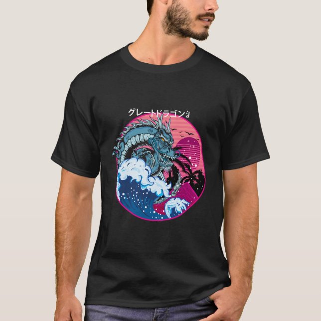 The Great Dragon Wave Off Kanagawa - Vaporwave Geo T-Shirt (Front)