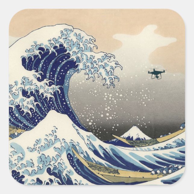 The Great Drone Wave Off Kanagawa Square Sticker (Front)