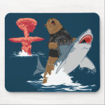 The Great Escape - bear shark cavalry Mouse Pad<br><div class="desc">Grizzly bear riding a great white shark,  wearing a wolf tshirt,  armed with a dirty harry revolver. and a nuclear explosion.</div>