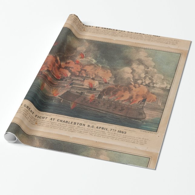 The Great Fight At Charleston 1863 Civil War Wrapping Paper (Unrolled)