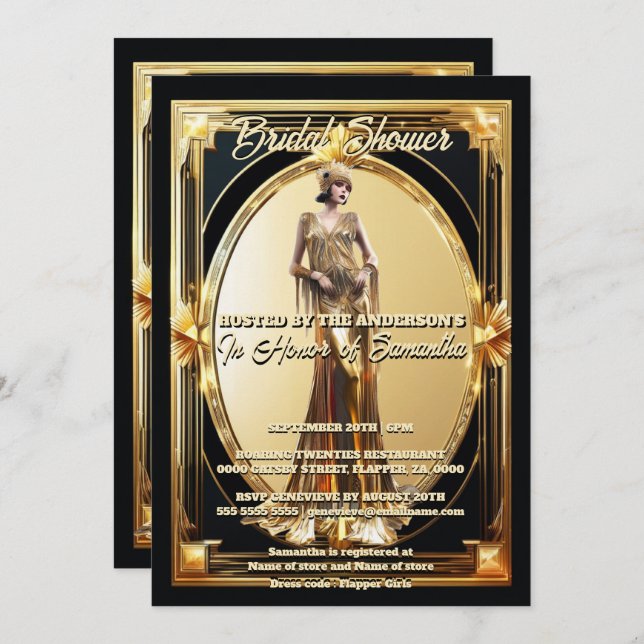 The Great Gatsby flapper girl retro gold frame  Invitation (Front/Back)