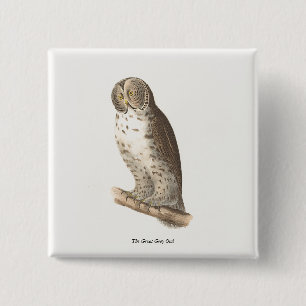 The Great Grey Owl (Strix nebulosa) NY Bird Image 15 Cm Square Badge