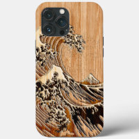 The Great Hokusai Wave Bamboo Inlay Style