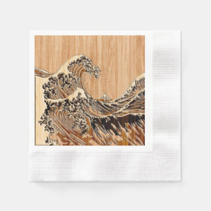 The Great Hokusai Wave Bamboo Wood Grain Style Napkin