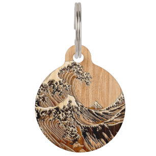 The Great Hokusai Wave Bamboo Wood Style Pet Tag