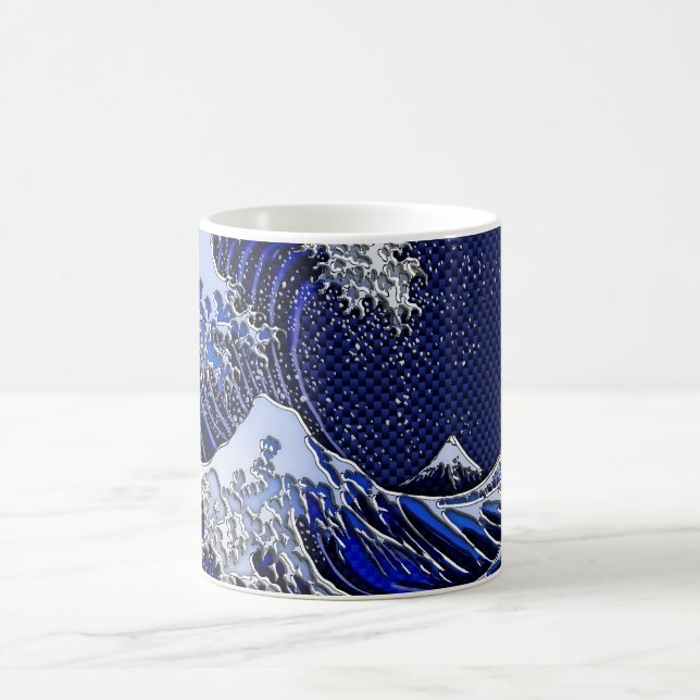The Great Hokusai Wave Carbon Fibre Style Coffee Mug (Center)