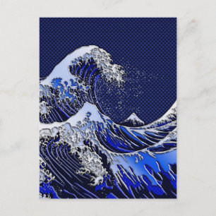 The Great Hokusai Wave Carbon Fibre Style Postcard