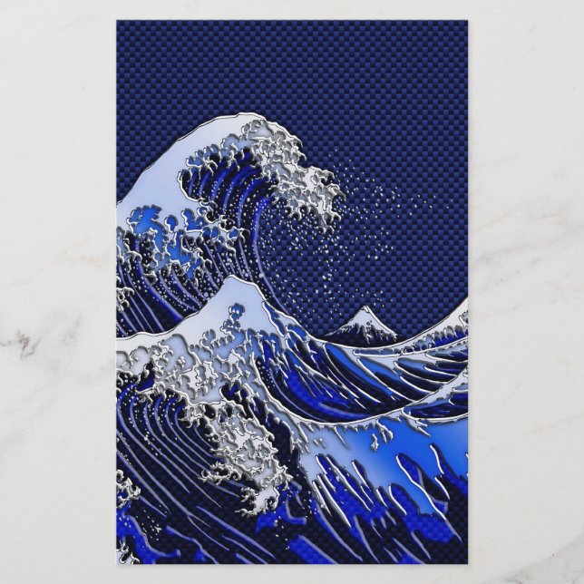 The Great Hokusai Wave Carbon Fibre Style Stationery (Front)