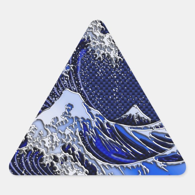 The Great Hokusai Wave Carbon Fibre Style Triangle Sticker (Front)