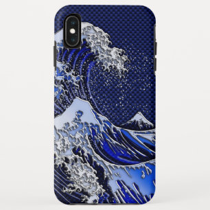 The Great Hokusai Wave chrome carbon blue styles Case-Mate iPhone Case