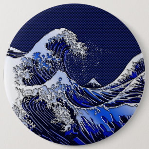 The Great Hokusai Wave chrome carbon fibre styles 6 Cm Round Badge
