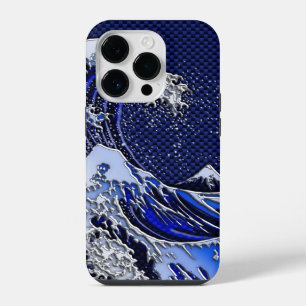 The Great Hokusai Wave chrome carbon fibre styles iPhone 14 Pro Case