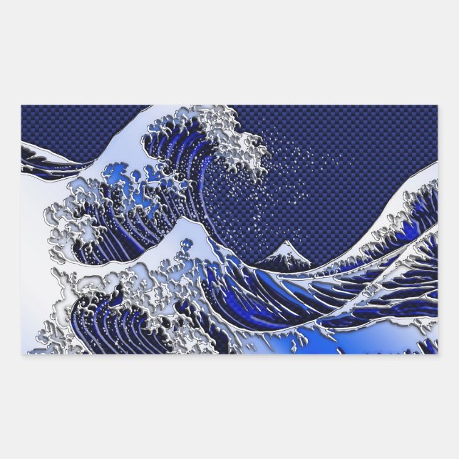The Great Hokusai Wave chrome carbon fibre styles Rectangular Sticker (Front)