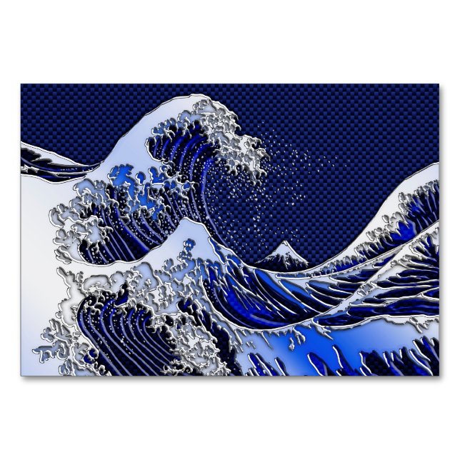 The Great Hokusai Wave chrome carbon fibre styles Table Number (Front)