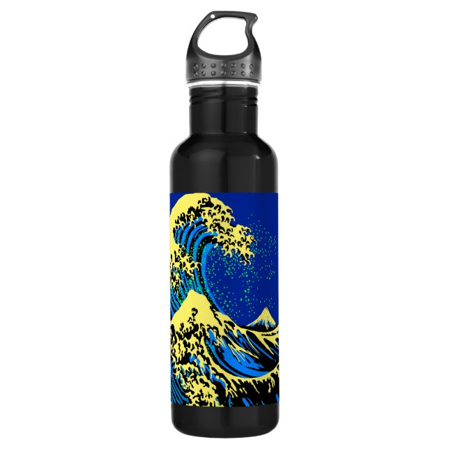 The Great Hokusai Wave in Blue Pop Art Style 710 Ml Water Bottle (Front)