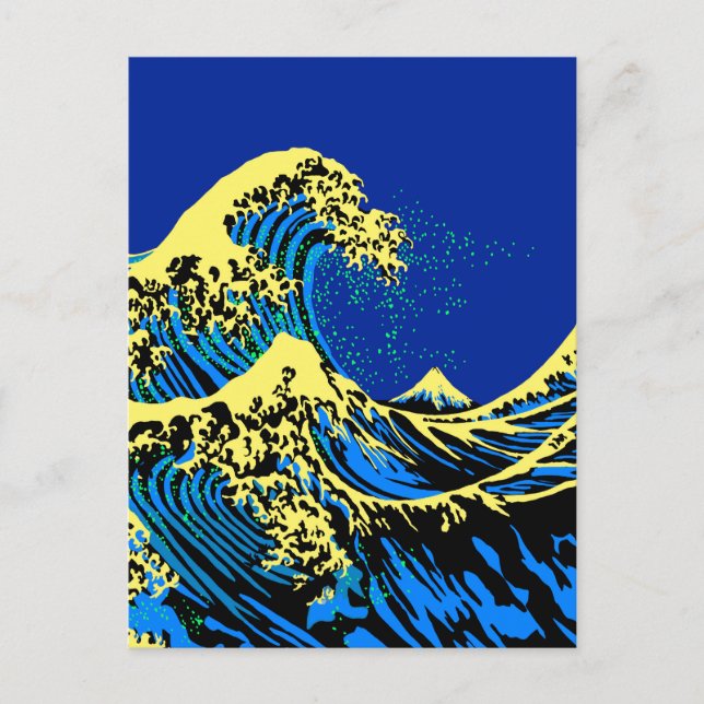 The Great Hokusai Wave in Blue Yellow Pop Style Postcard (Front)