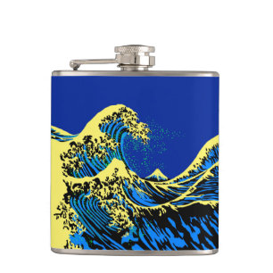 The Great Hokusai Wave in Pop Art Style Accent Hip Flask