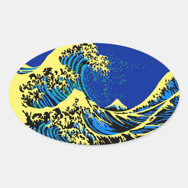 The Great Hokusai Wave in Pop Art Style Accent Oval Sticker (Front)