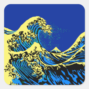 The Great Hokusai Wave in Pop Art Style Decor Square Sticker